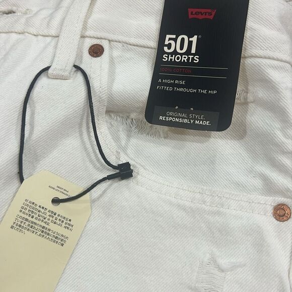NWT Levi’s White 501 Denim Cut Off Shorts Straight Hi Rise - Picture 3 of 5